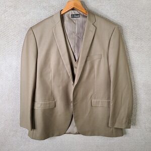 Demantie Blazer Vest Set Mens 48L Tan 2 Piece Super 150s‎ Rayon Wool Blend 2 Btn